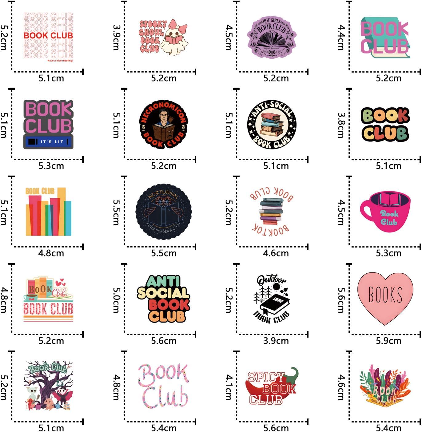 63Pcs Book Club Stickers Pack, Cartoon Cute Vinyl Waterproof Decals for Water Bottle,Laptop,Phone,Skateboard,Scrapbooking,Bumper Gifts for Kids Teens Adults Fans for Party Supply image 4