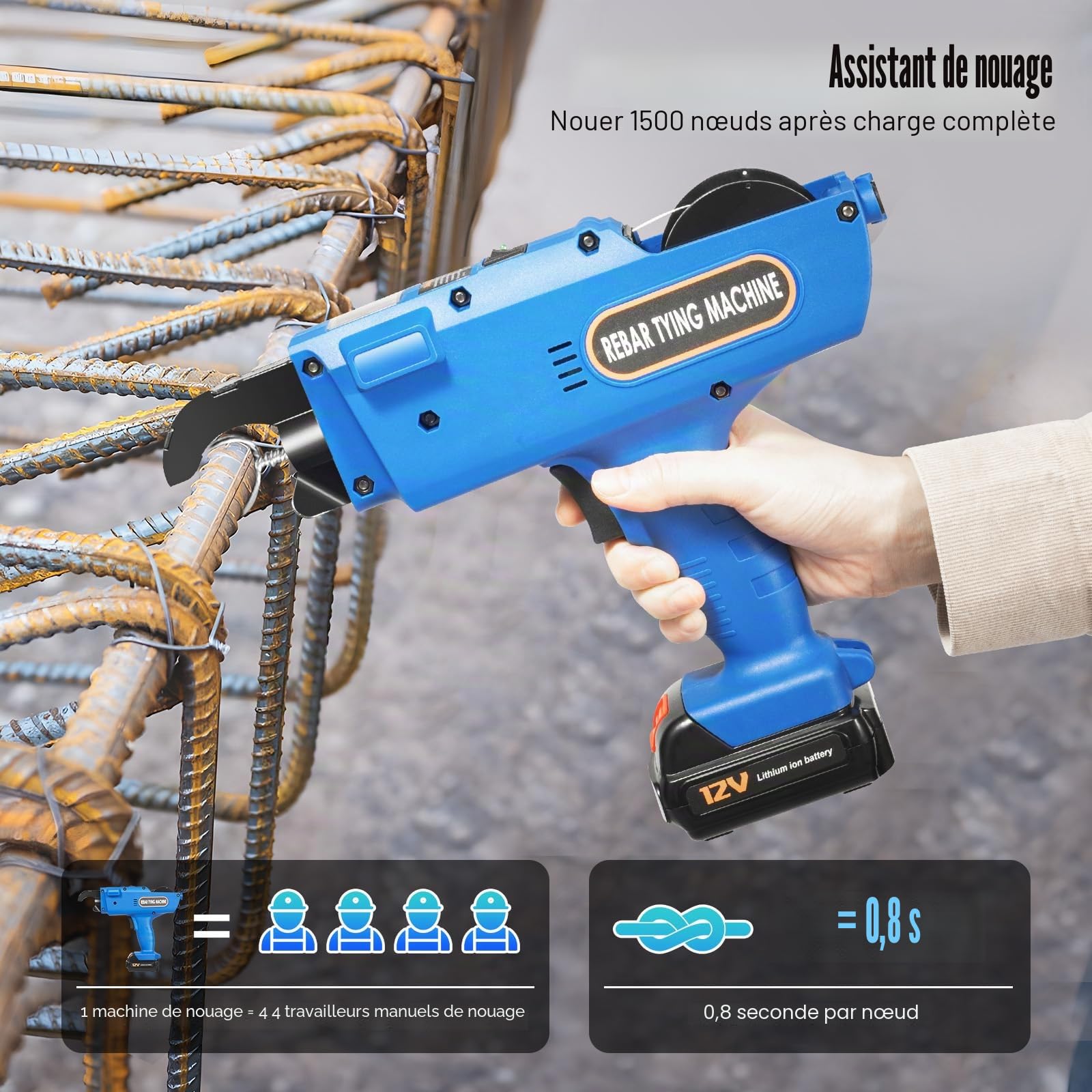 Relieuse électrique Rebar 12 V avec boîte de rangement, 2 batteries lithium-ion, longueur du fil 300-500 mm