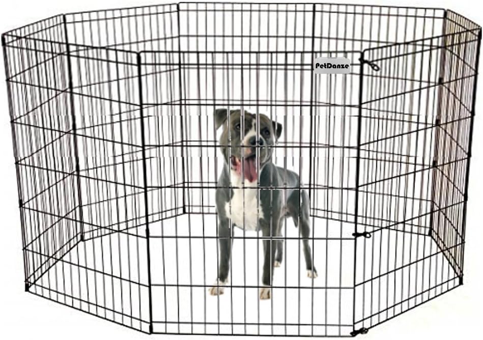 PetDanze Dog Puppy Playpen Pen 36" Height | Indoor Outdoor Exercise Outside Play Yard | Pet Small Animal Puppies Portable Foldable Fence Enclosures | 8 Panel Metal Wire, Black