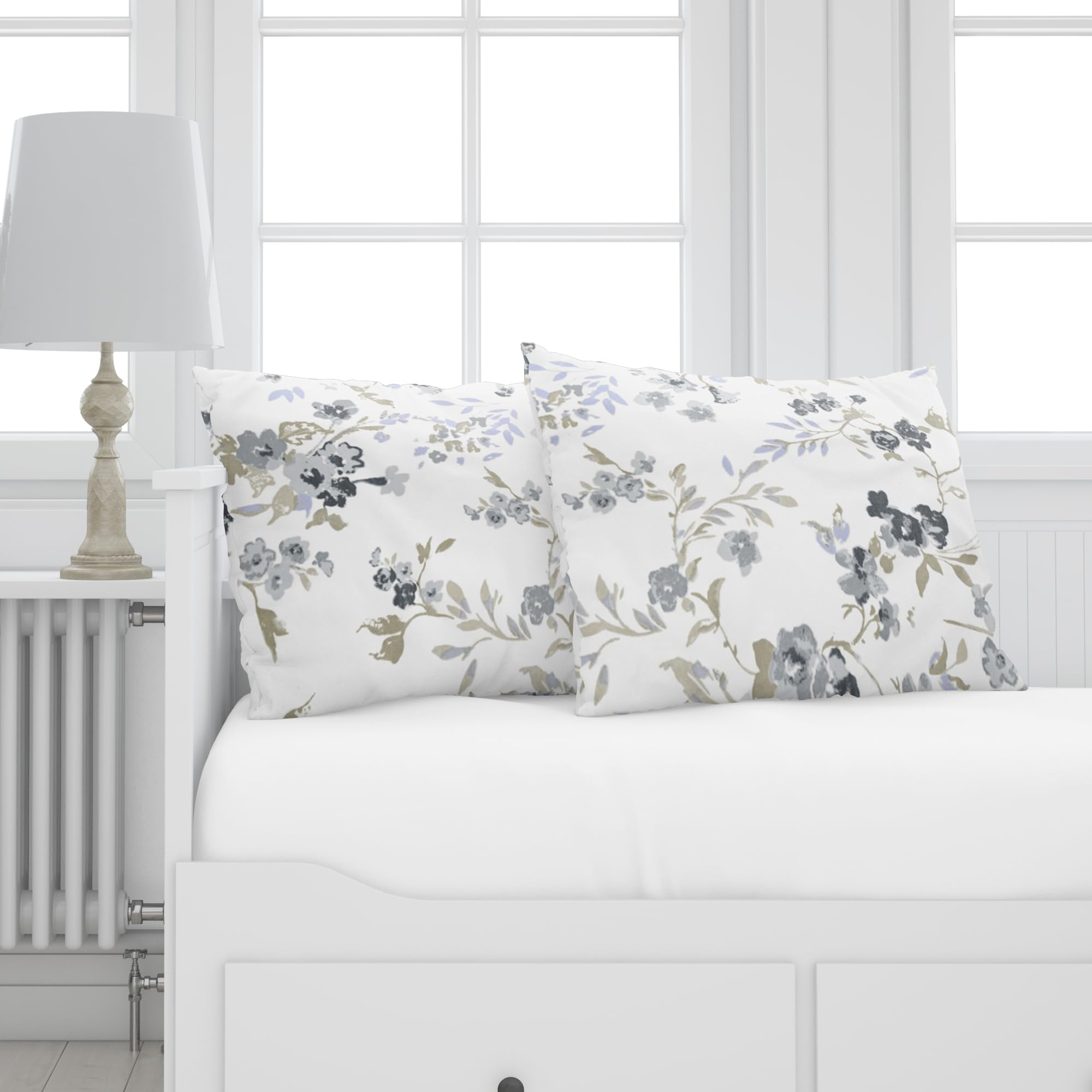 LINENWALAS 100% Cotton Twill King Size Pillow Case Set of 2 | Soft, Breathable & Durable Printed Pillowcases |Premium Cotton Twill Bed Pillow Covers (20x36 Inches, Smokey Florals)