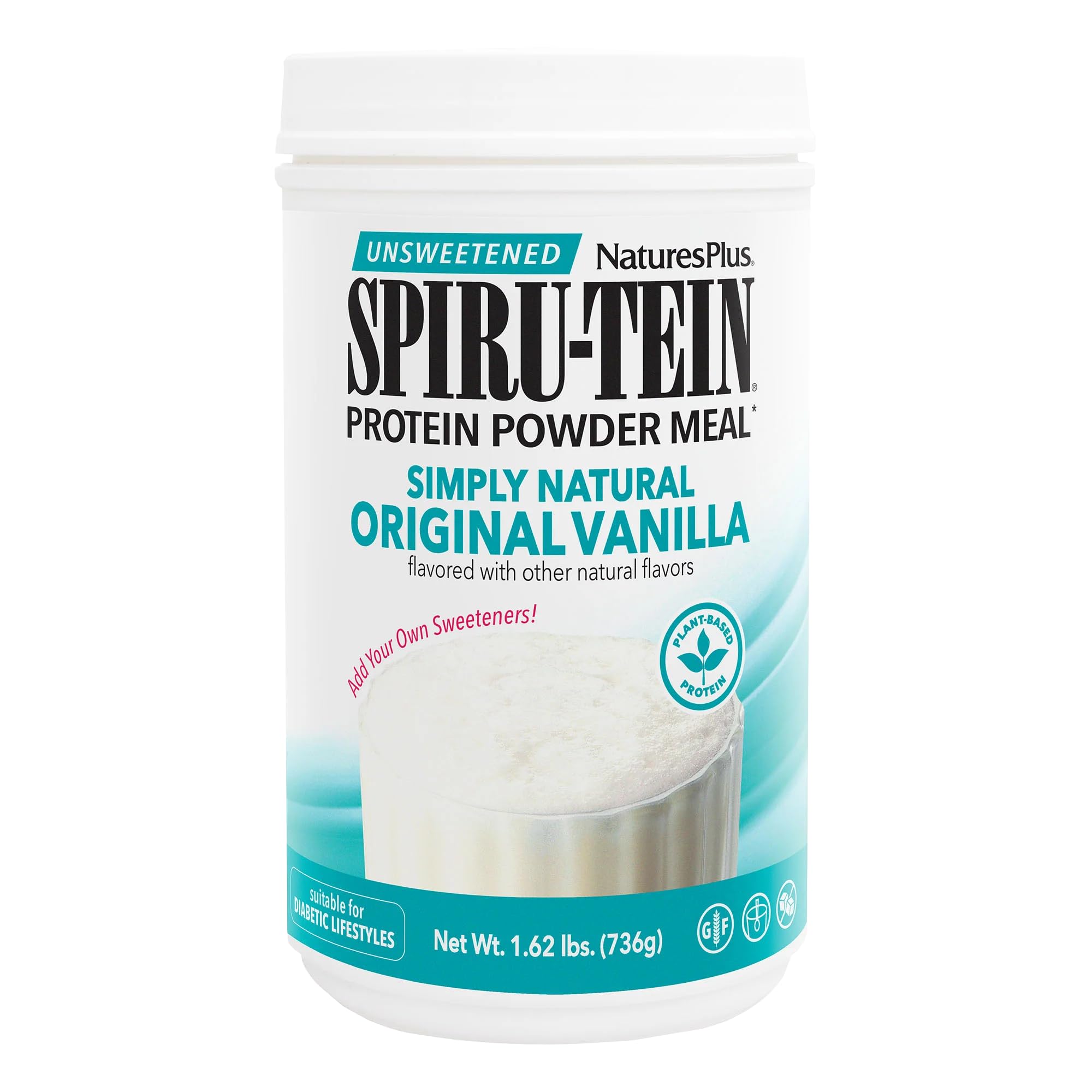 Nature's Plus, Spiru-Tein, High Protein Energy Meal, Simply Natural Original Vanilla, Unsweetened, 1.63 lbs (740 g)