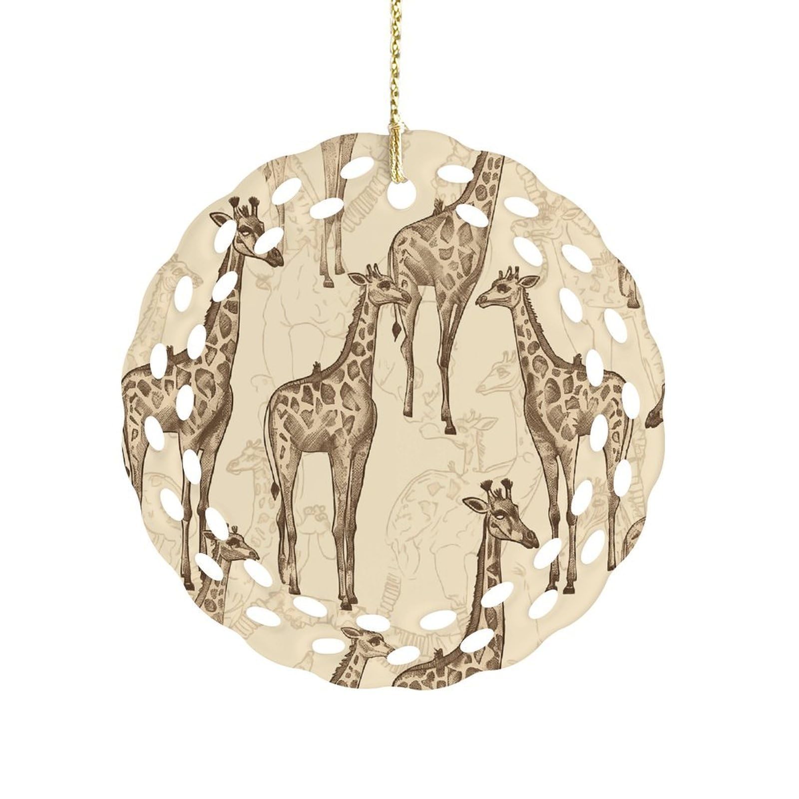 Btcowzrv Style Hand Drawn Giraffes Ceramic Ornament,Round Ornaments With Hole Easy To Hang,Hanging Ornament For Wedding Party Home Window Garden Christmas Day Decor