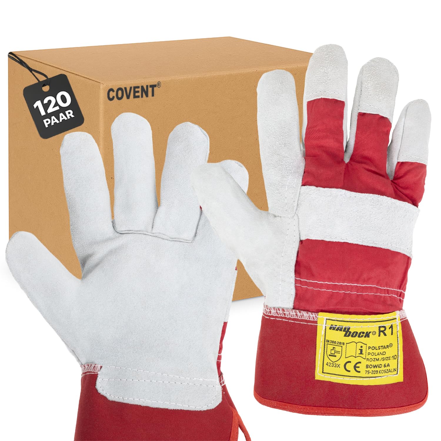 Covent Guanti da lavoro da uomo in pelle taglia 10 – Guanti da giardinaggio resistenti alle spine EN388 4233X – Guanti protettivi con polsino rigido – rinforzati con pelle