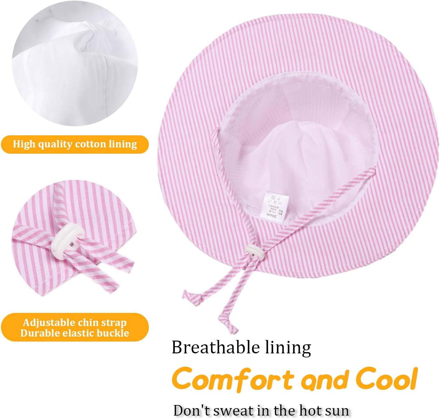 Baby Girl Sun Hat with UPF 50+ Outdoor Adjustable Toddler Beach Hat with Wide Brim Bucket Hats for Kids - Image 6