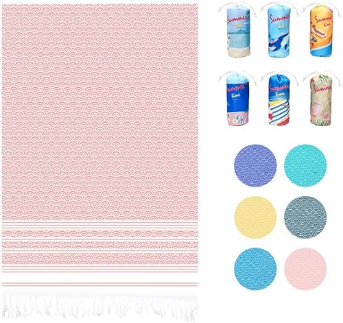 Mexiblanke Toalla de playa turca grande con bolsillo oculto con cremallera, toalla turca a prueba de arena, toalla de viaje ligera, regalo de playa