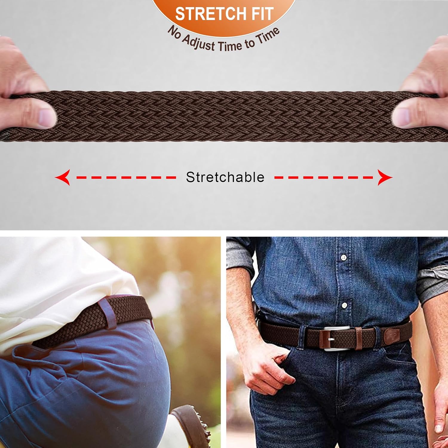 BULLIANT Belt for Men 2Pack,Mens Gift Stretch Braided Web Belt Elastic for Casual Golf Jeans,1 3/8" - Image 5