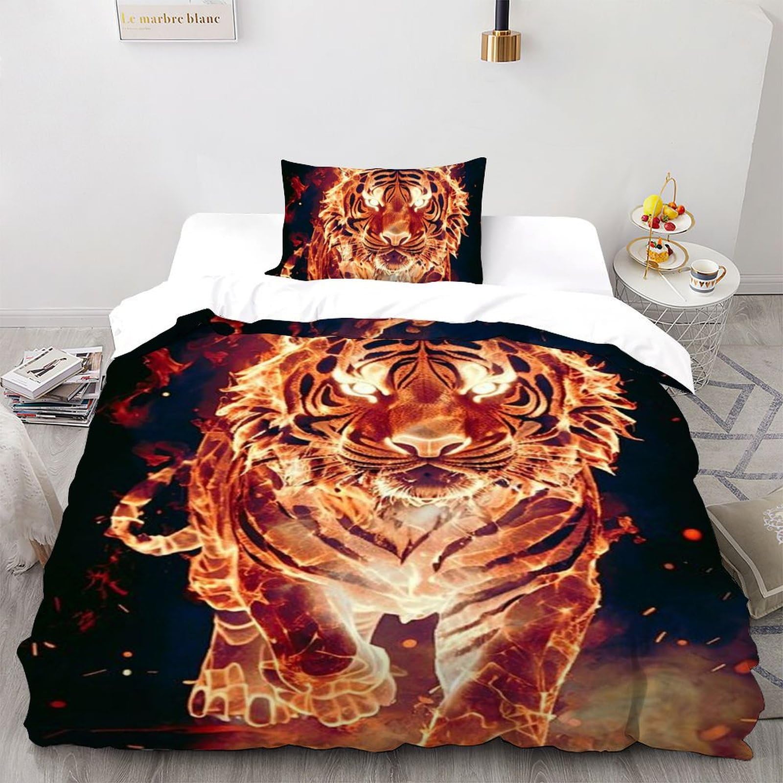 Housse de couette lion imprimé 3D microfibre parure de lit single 135x200cm