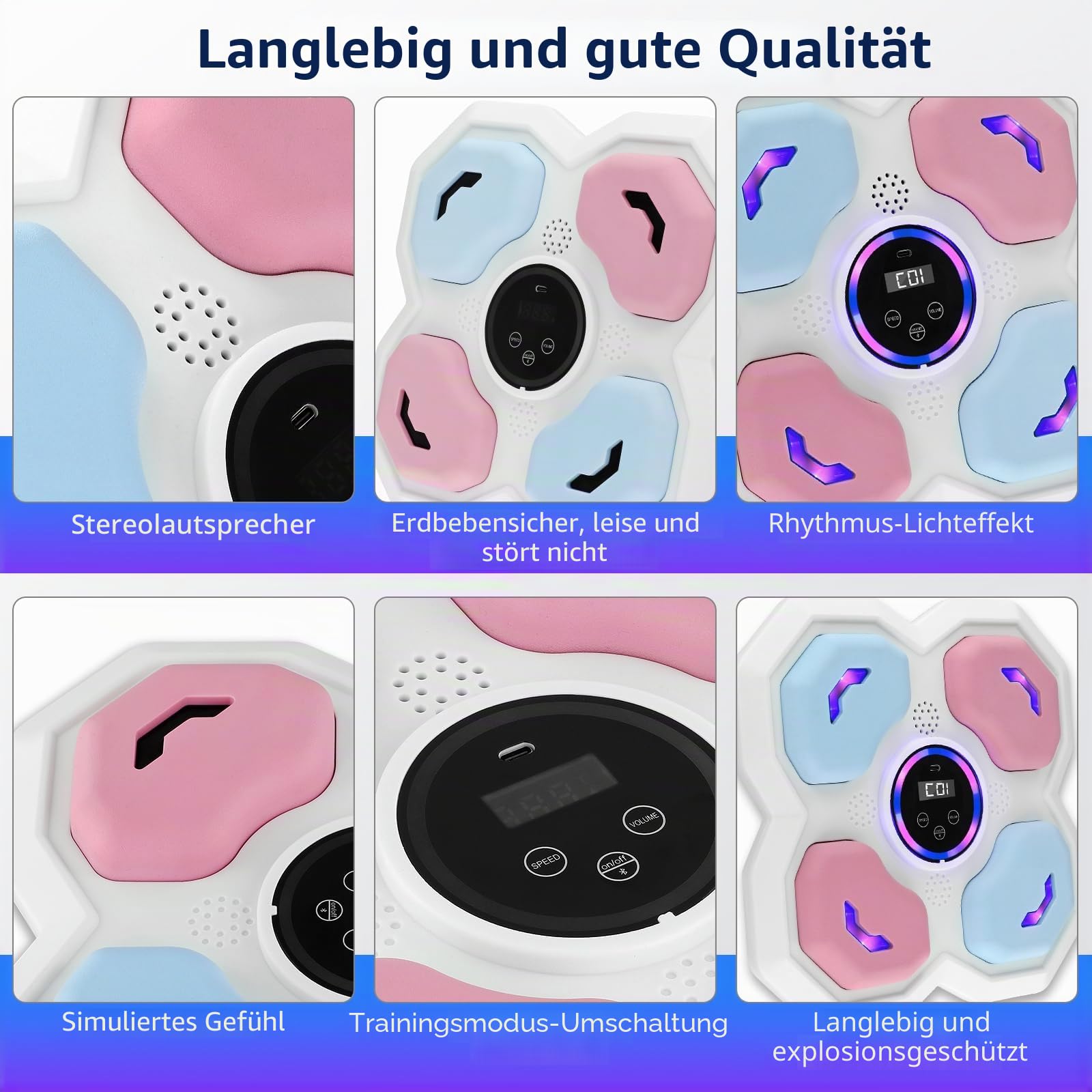 Intelligente Musikboxmaschine, 9 Modi und Geschwindigkeit, elektronisch, Boxtraining, Wandmontage, Messmodus, unterstützt Bluetooth, Handschuhe für Erwachsene und Kinder