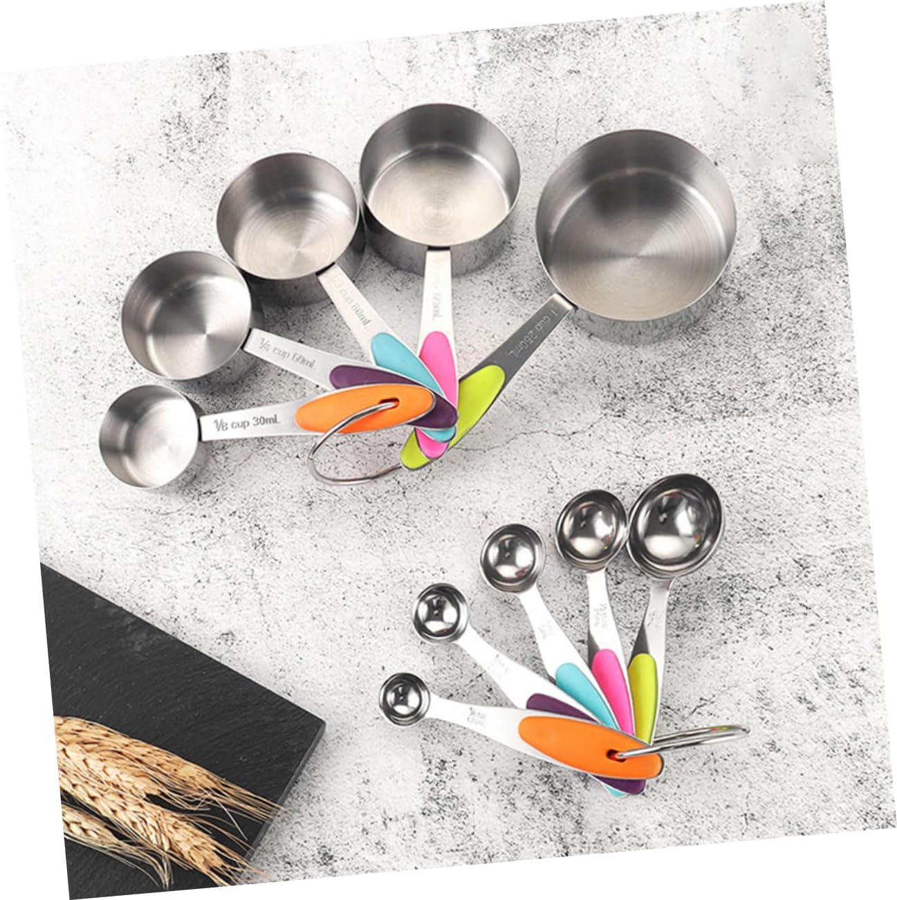 KICHOUSE 10pcs Measuring Spoon Cup Set Ring Buckle Baking Tools for Kitchen Scale