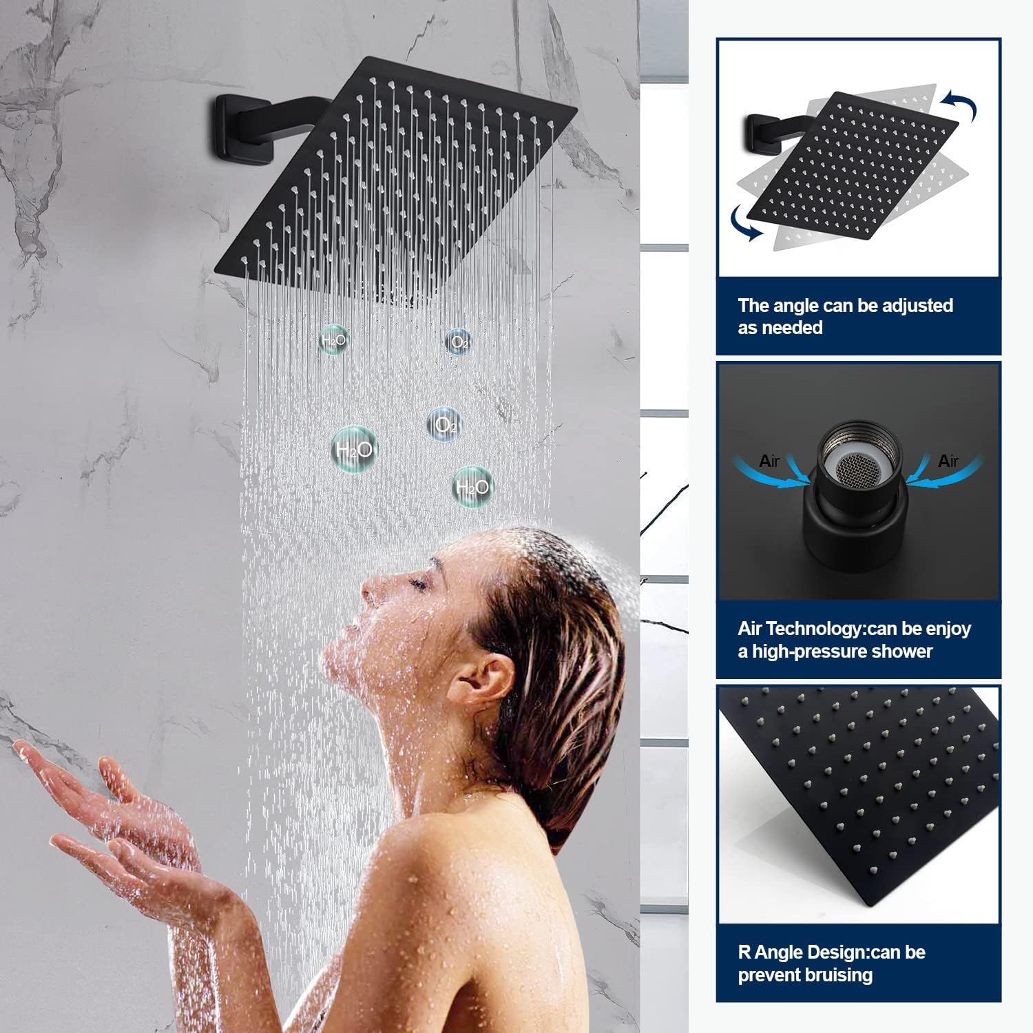 3 Handles Tub Shower Faucet Matte Black Shower System Set with High Flow Rain Shower Head and Handheld Spray Combo, Wall Mount Shower Trim Kit with Valve