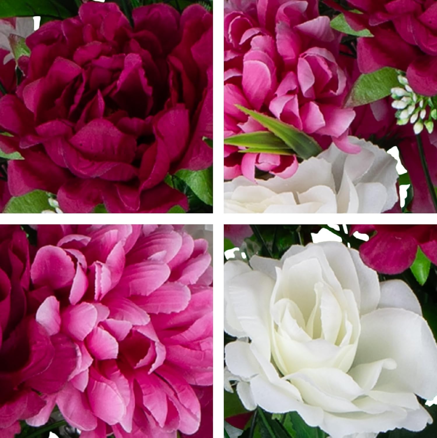 30" Headstone Flower Saddle - Sympathy Silks Artificial Cemetery Flowers - Gravesite Flowers - White Roses and Pink Peony