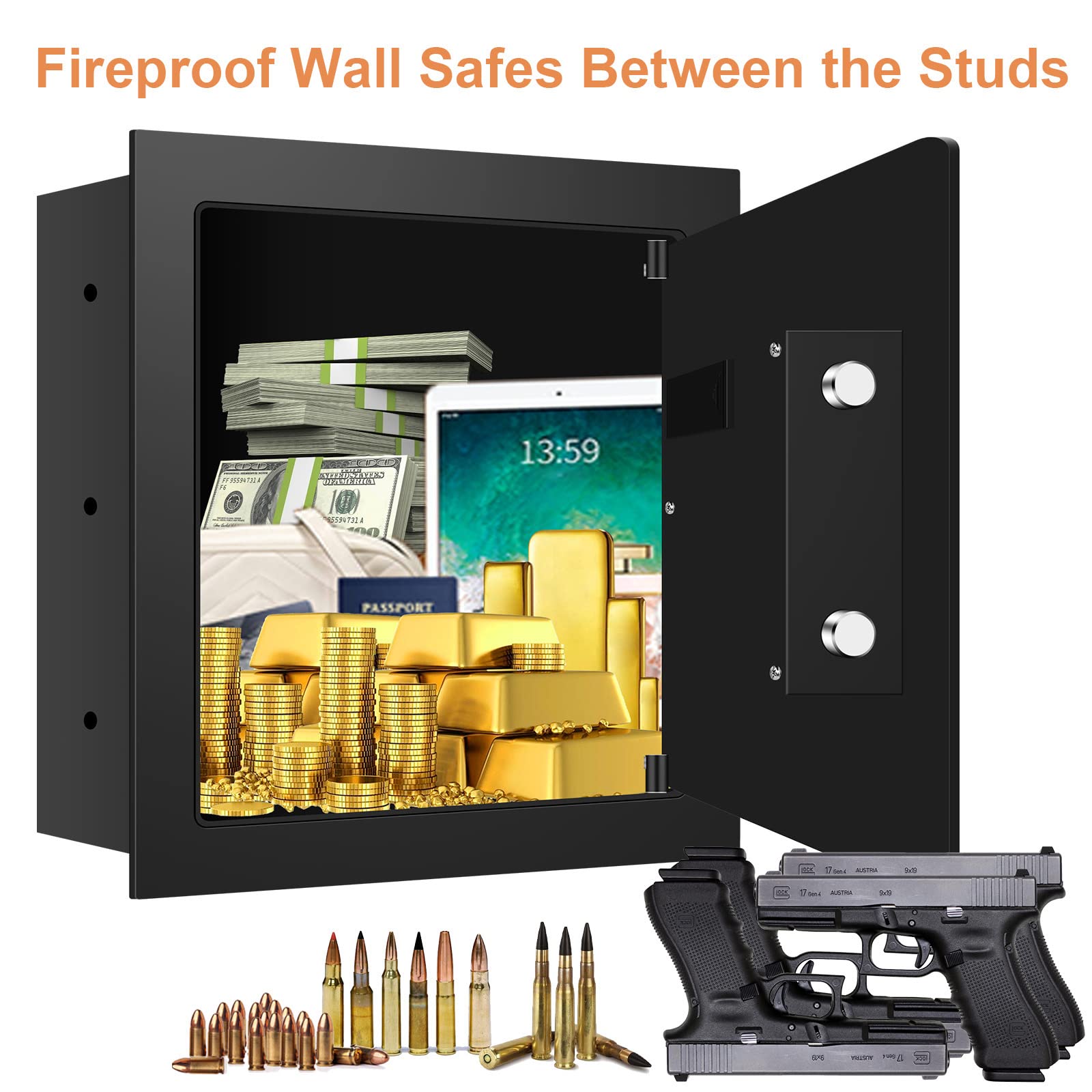 Electronic Flat Wall Safes Between the Studs Fireproof with