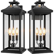 VenzBlomia 20" Large Dusk to Dawn Outdoor Lights 3-Light, 2 Pack Black Modern Exterior Lighting Fixtures Photocell Sensor Outside Porch Lights Wall Mount, Waterproof Patio Exterior Sconce Lamps E12