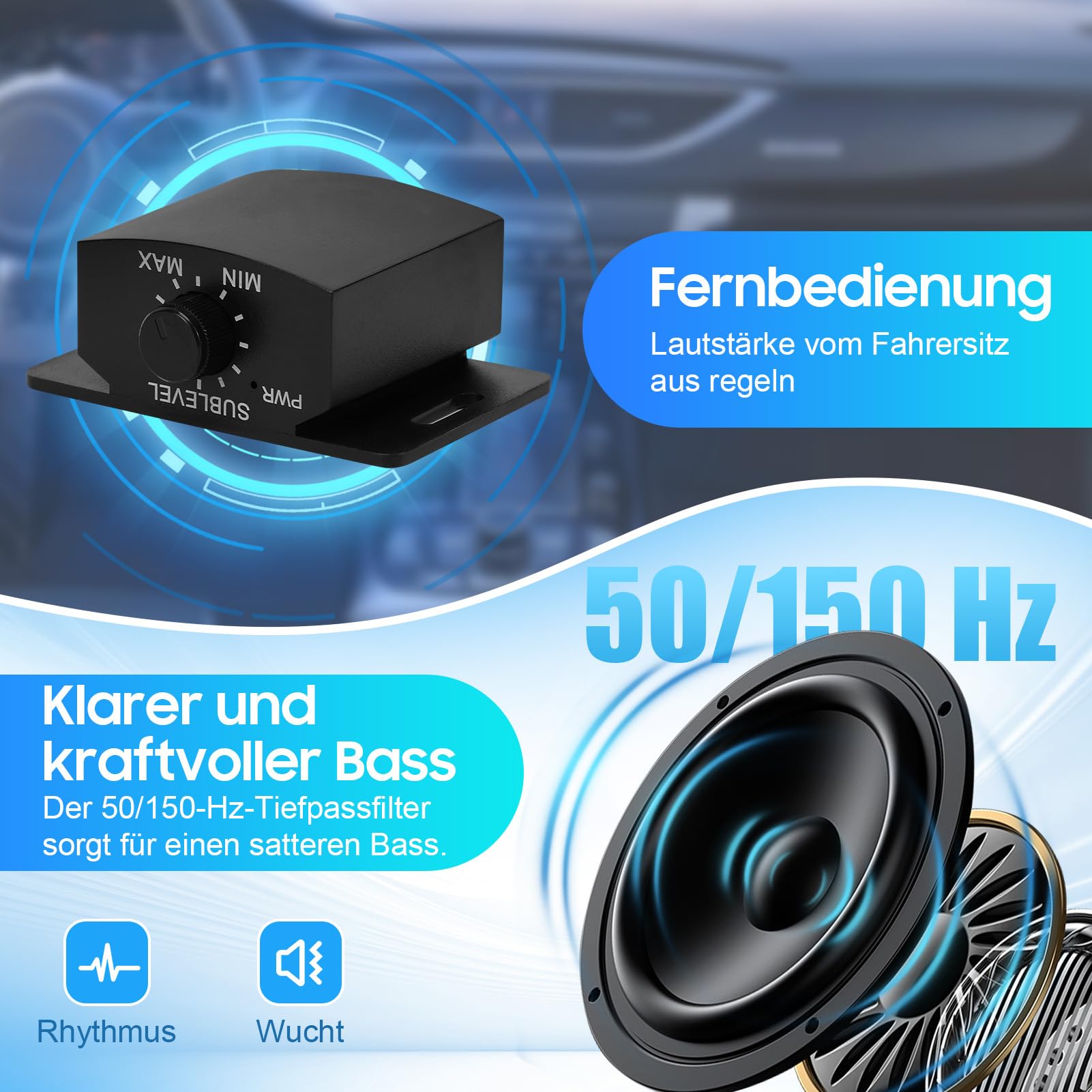 VINGVO Subwoofer para coche, 10 pulgadas, 800 W, subwoofer activo para coche, 2,6 ohmios, ultraplano, subwoofer para coche, con amplificador controlador de sonido bajo, altavoz para vehículo, camión