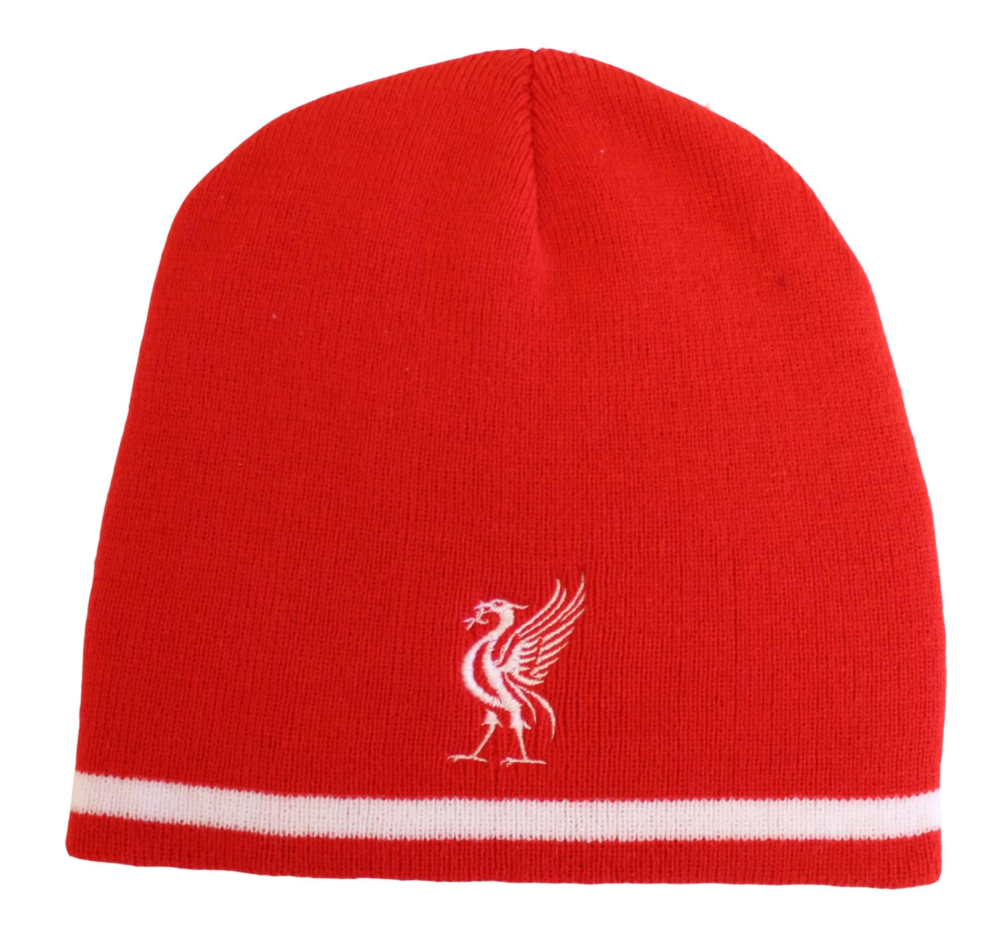 TeddyT's Men's Liverpool Liver Bird Embroidered Striped Red Beanie Hat