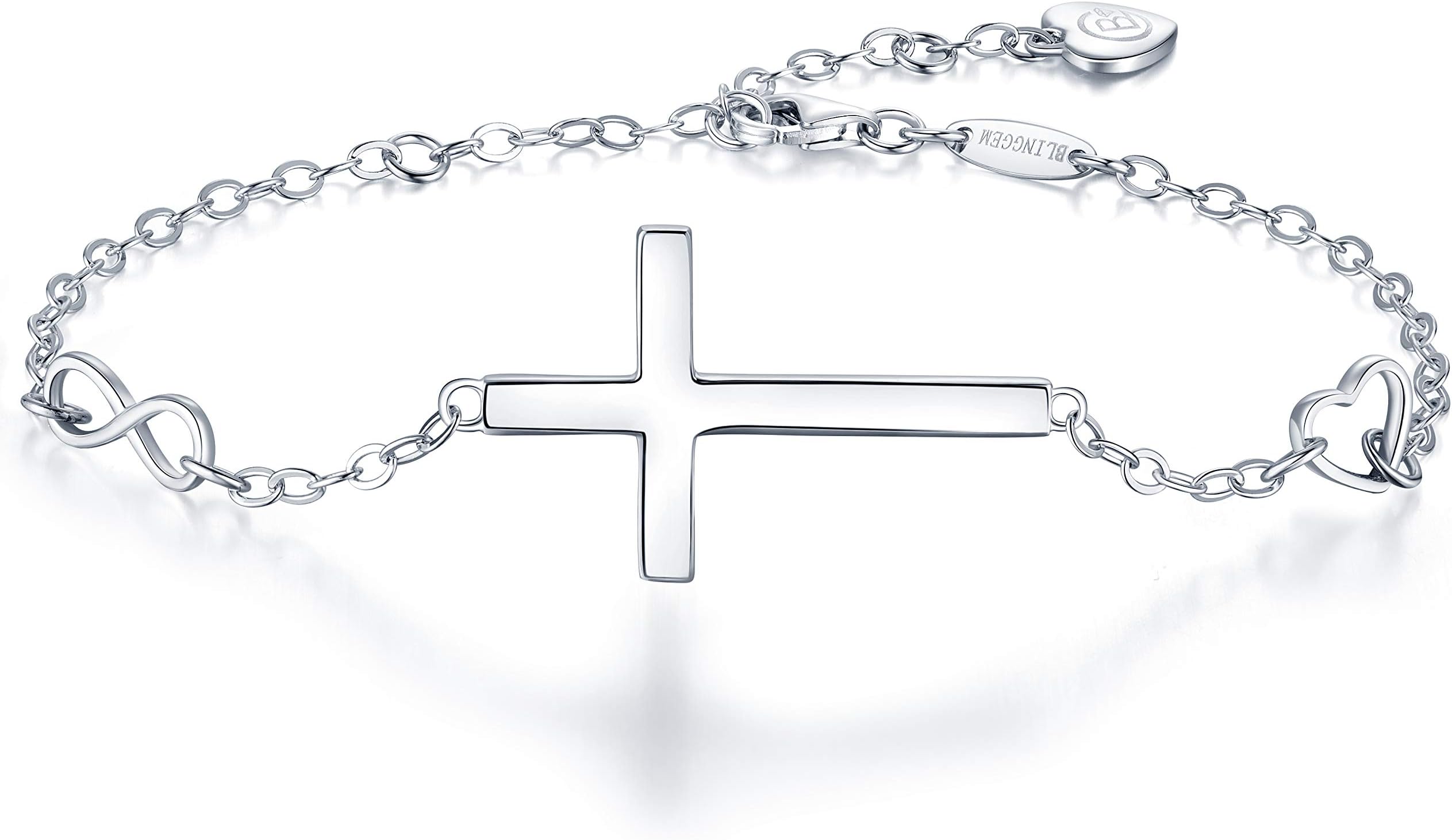 BlingGem(A-Cross) - Inspirational Bracelet Religious Cross "In Good Faith" Bracelet 925 Sterling Silver Christian Infinity Classic Jewellery