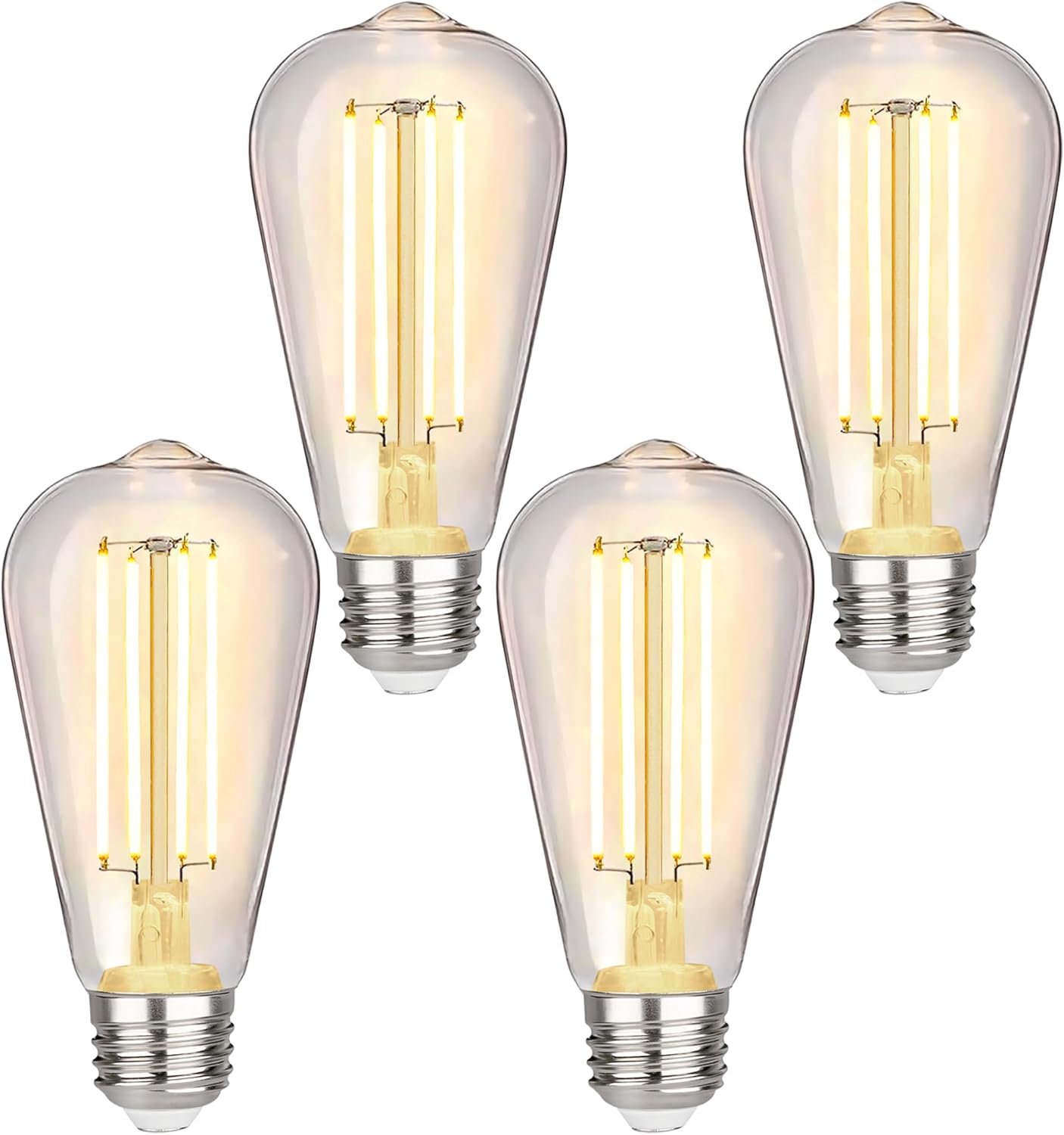 4 Pack Vintage LED Edison Bulbs, 6W Equivalent 60W, Non-Dimmable, Warm White 2700K, 800Lumens, ST58 Antique LED Filament Bulbs with 80+ CRI, E26 Base Shatterproof Clear Plastic Light Bulb.