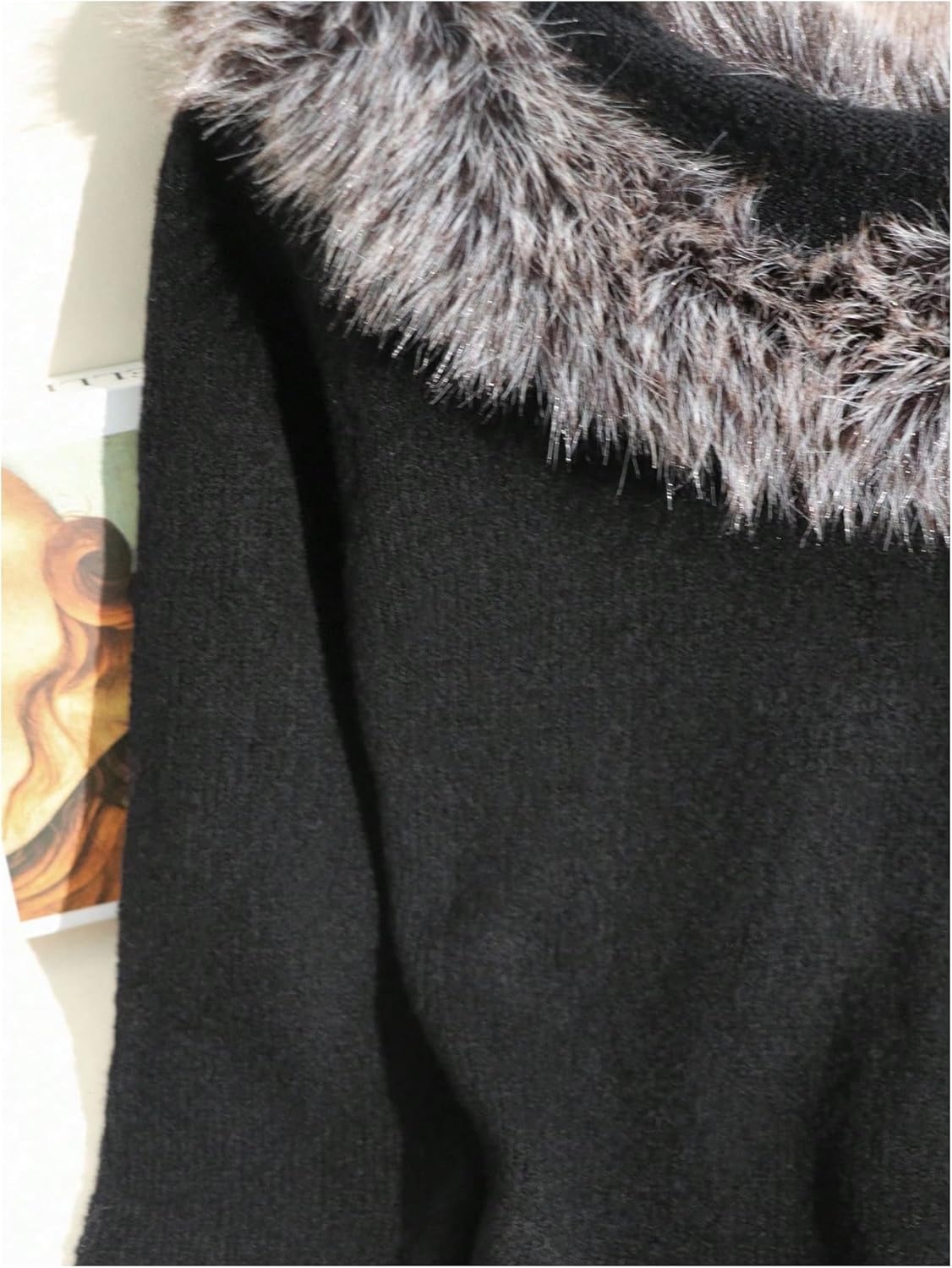 Women's Faux Fur Knit Sweater Long Sleeve Pullover Sweaters Slim Fit Fall Tops - Image 2