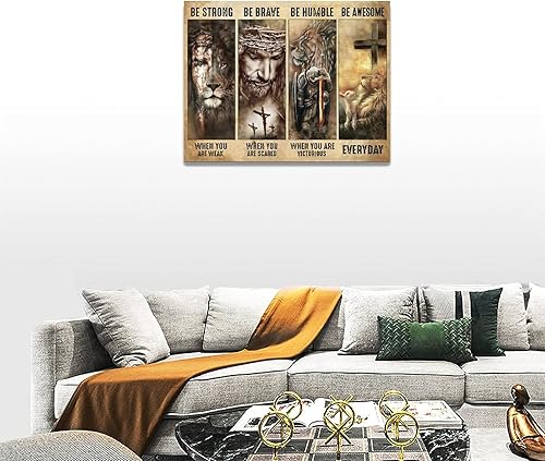 Vista 40 de Póster en lienzo con imágenes de Jesús, león y cordero, impresión en lienzo con texto en inglés "God Bible Christian Religios" para pared, pintura
