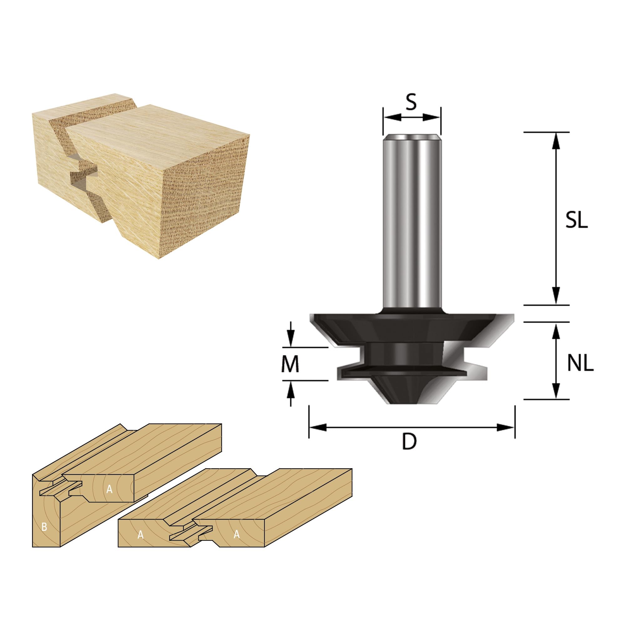 ENT 16380 Frez ukosny w wegliku, trzpien (S) 8 mm, srednica (D) 38,1 mm, NL 12,7 mm, M 6 mm, SL 32 mm