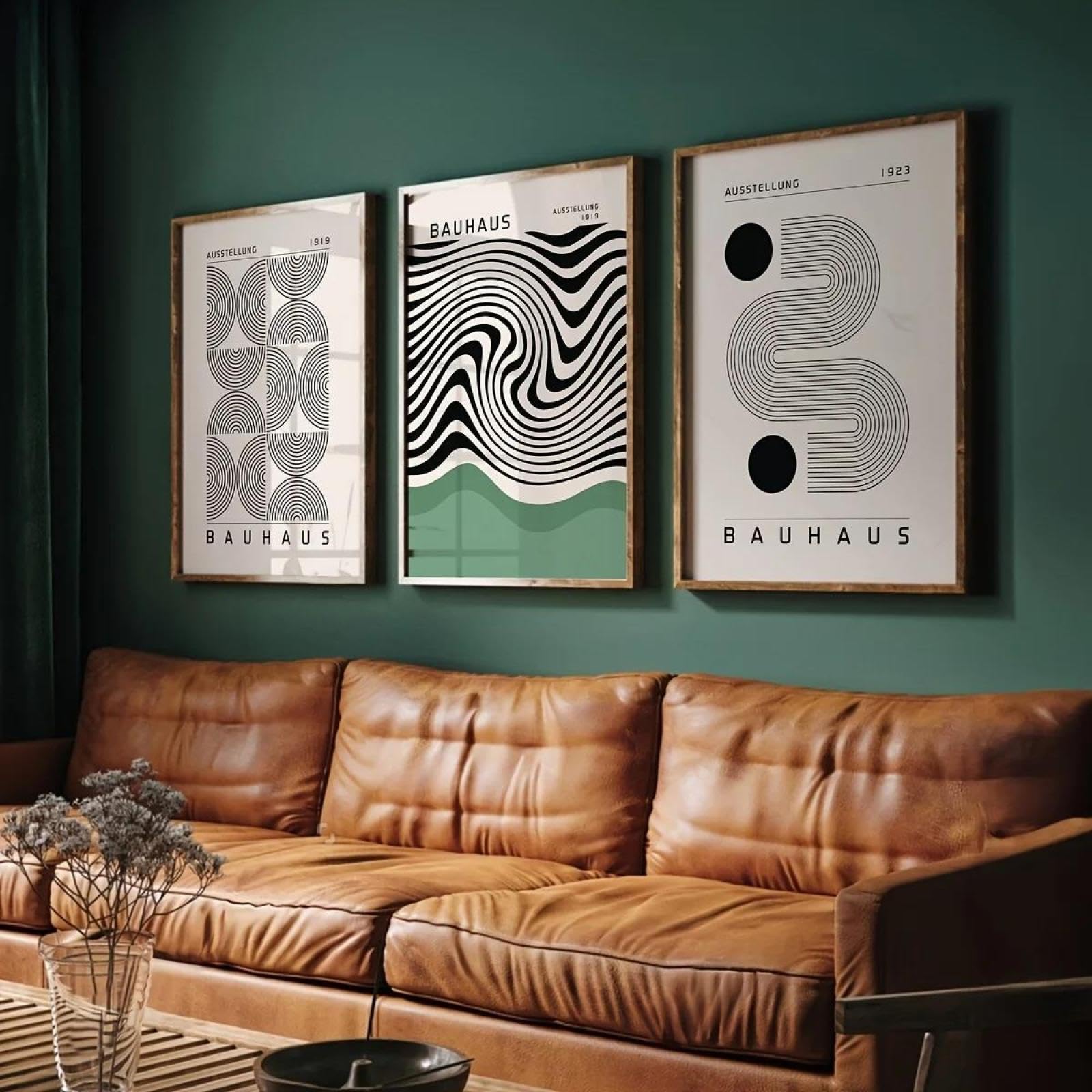 Baibexing Abstract Black & Green Bauhaus Geometric Canvas Painting Poster And Prints Wall Art Picutre For Living Room Home Decor 60X80Cmx3Pcs Unframed