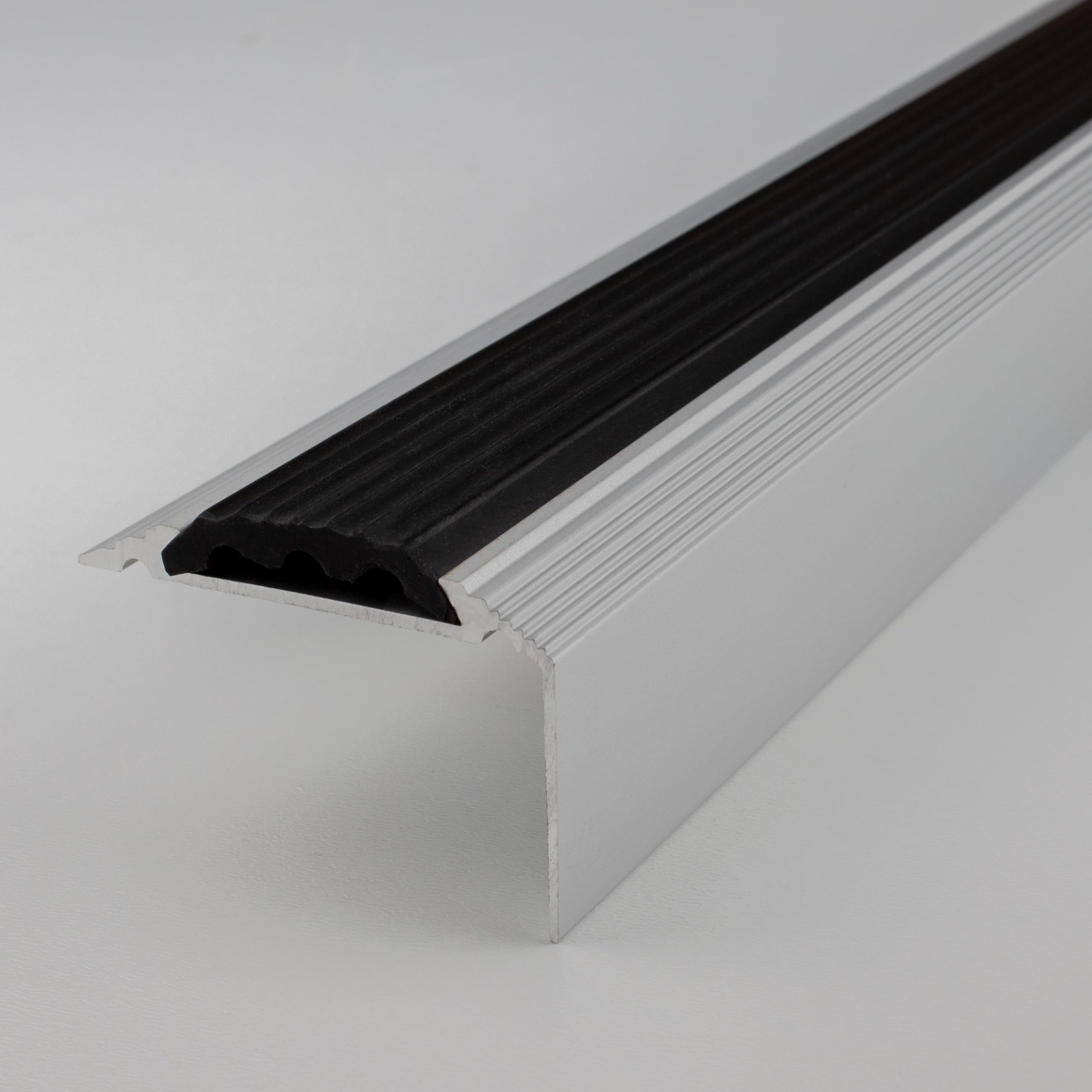 PROVISTON Treppenprofil - 46 x 30 x 1200 mm - Silber mit Einlage - Treppenkante Aluminium - Aluminiumprofil - Winkel - Treppenwinkel
