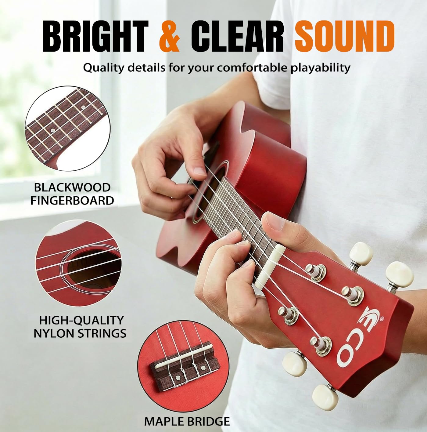 Kit de débutant ukulélé soprano pour enfants et débutants, Ukelele 21 pouces avec recueil de chansons, étui, sangle, accordeur, cordes et médiators