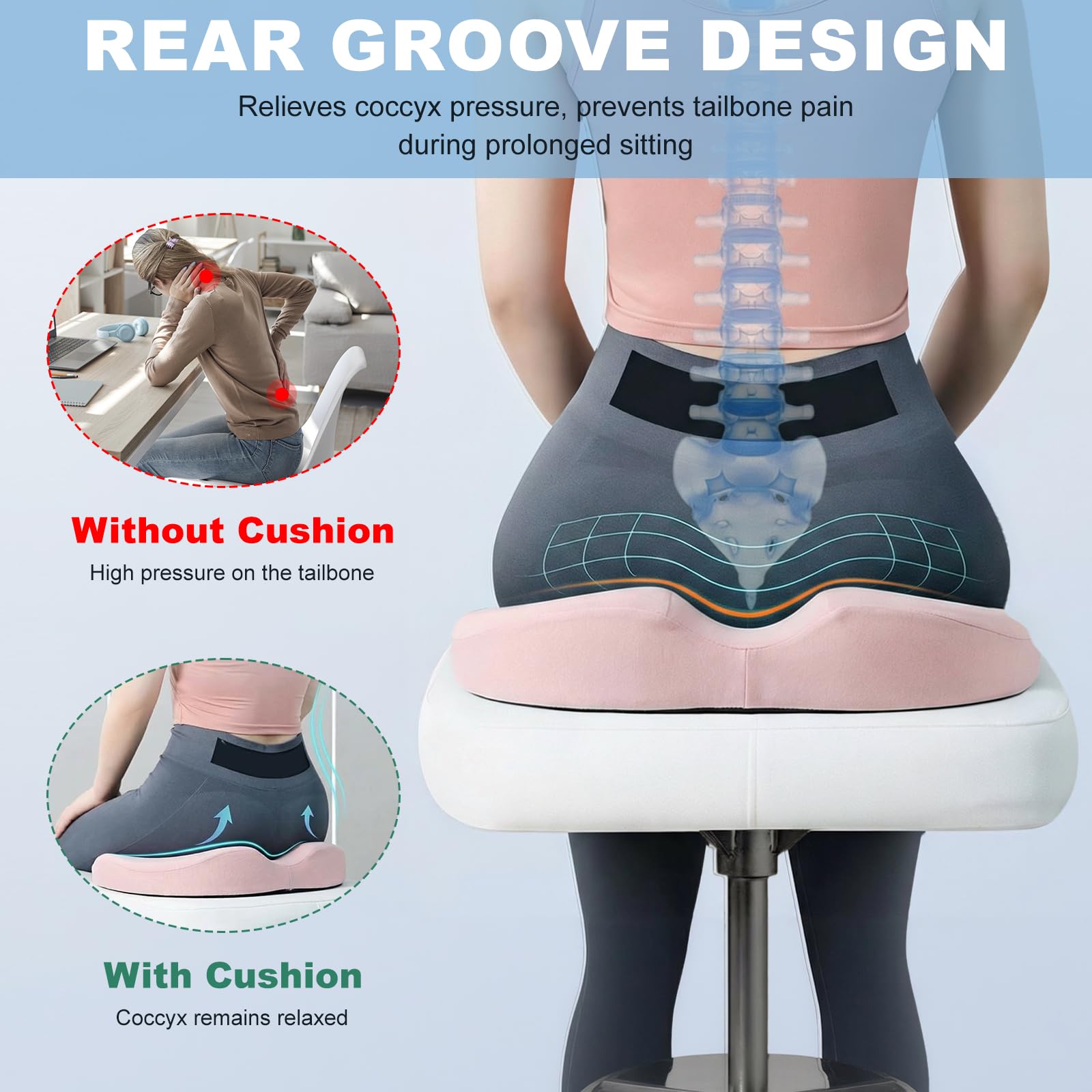 Cuscino ergonomico a ciambella in memory foam per dolore al coccige, emorroidi e sciatica, cuscino ortopedico ad anello per sedia da ufficio, sedia a rotelle, recupero post-partum e guida a lunga