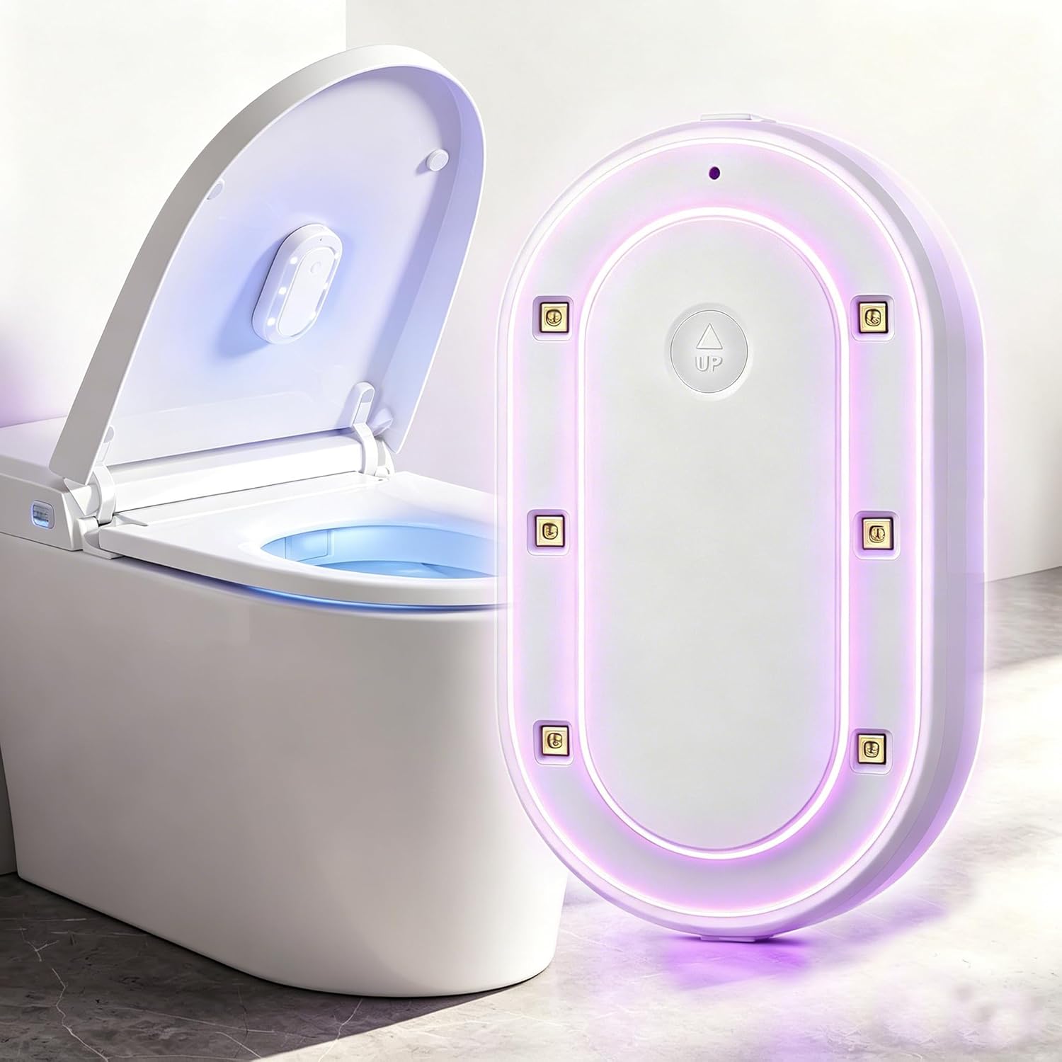 Toilet Guard,Smart U V Toilet Cleaner & Odor-Control System with Motion Sensor,Self Cleaning, Rechargeable Toilet Lid Smart accessory for Home Hotel Shared Bathroom, White