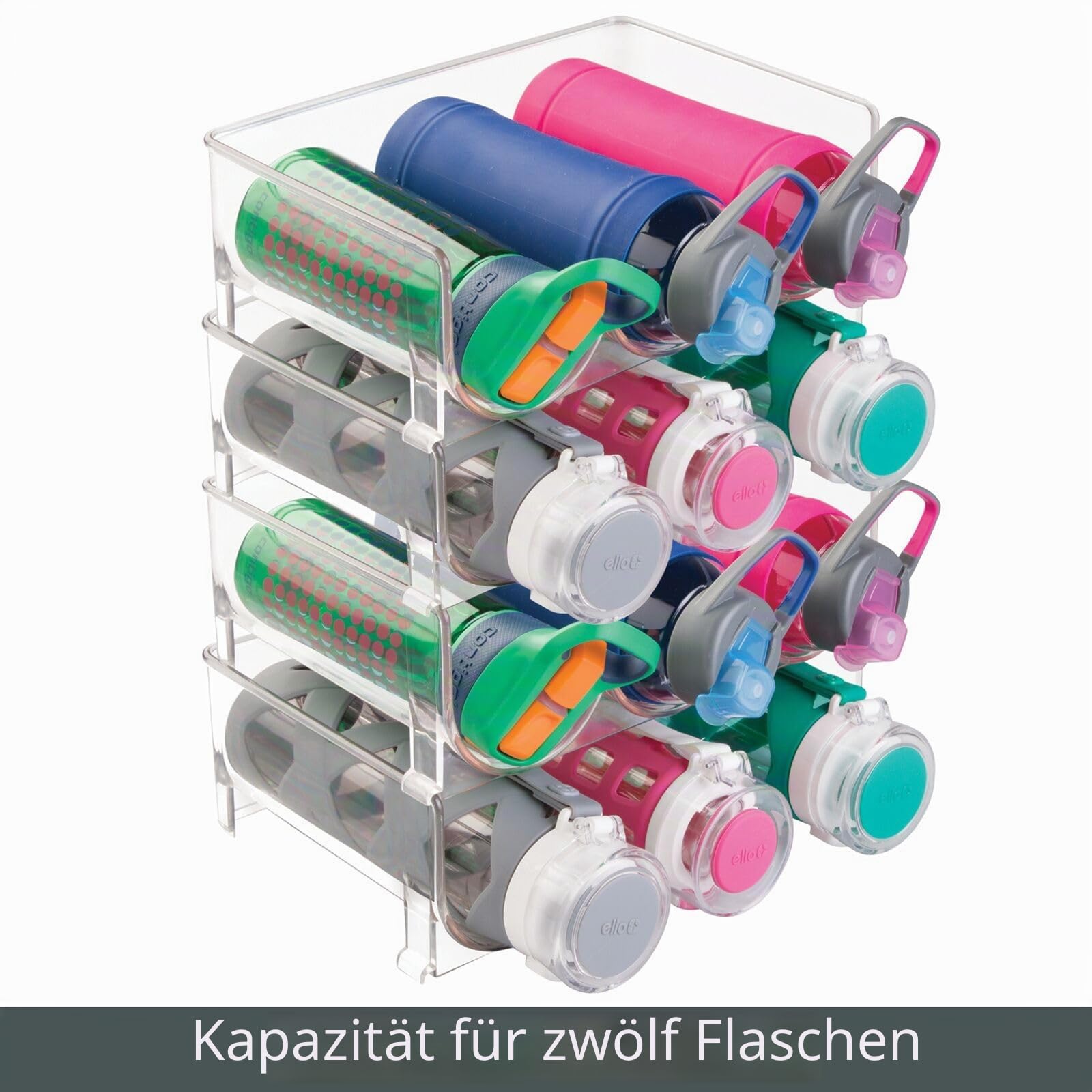 mDesign Freistehendes, stapelbares Regal für 3 Flaschen, Kunststoff, für Wasser, Wein und Getränke, Organizer für Küche, Arbeitsplatte, Schrank, Speisekammer, Kühlschrank, Gefrierschrank, 4 Stück,