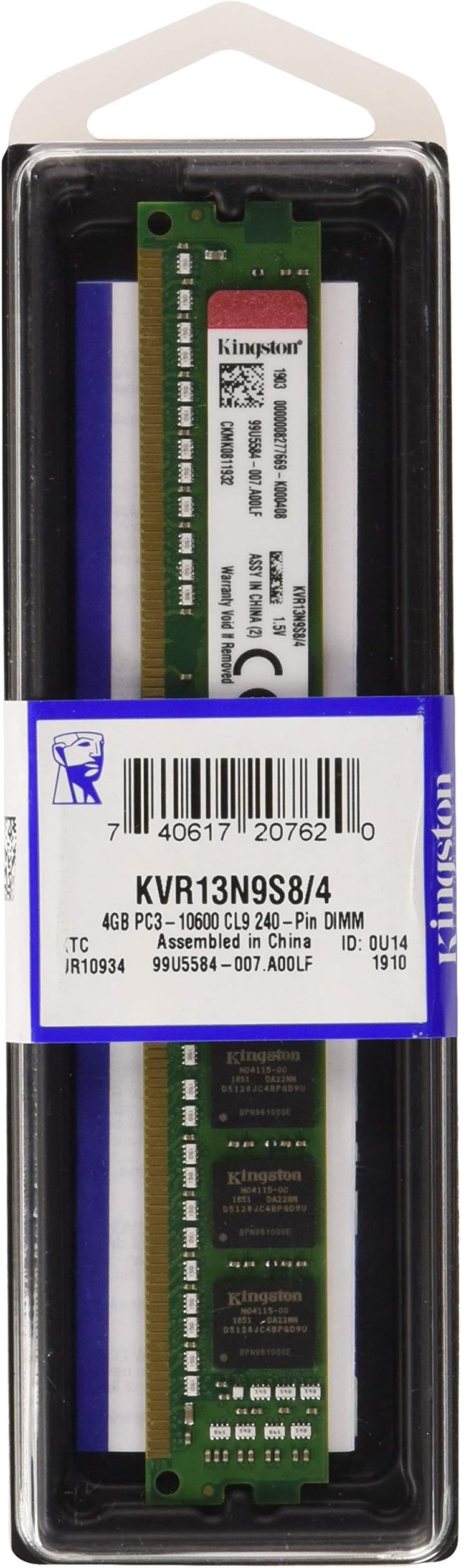 Kingston Technology KVR13N9S8/4 RAM 4 GB 1333 MHz DDR3 Non-ECC CL9 DIMM 240-Pin, 1.5 V Memory Module