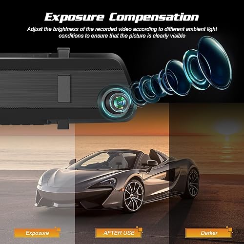 Miniatura 4 de NHOPEEW Cámara de espejo retrovisor, pantalla LCD IPS de 4 pulgadas, cámara de tablero de 1080P, cámara dual frontal y trasera con tarjeta TF de