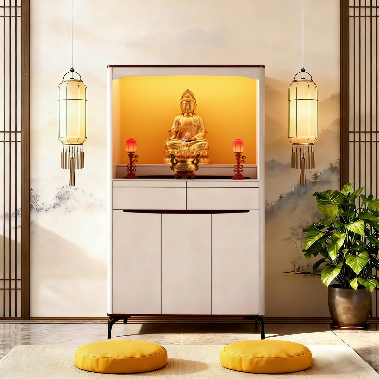 Buddhist Altar New Chinese Style Cabinet with Storage, Shrine Altar Table, Buddha Niche Chinese Cabinet, Meditation Pedestal Offering Table, Meditation (108x40x188.5cm with Light)