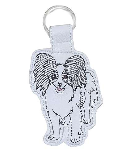 Papillon Dog Breed Keychain Bag Tag by Syntryz (Black and White)