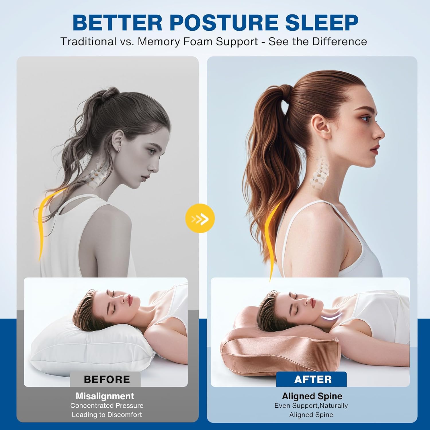 Pain Relief Cooling Pillow for Neck Support Adjustable Cervical Pillow Side Sleeping Memory Foam with Super Soft and Cooling Satin Pillowcase Pink