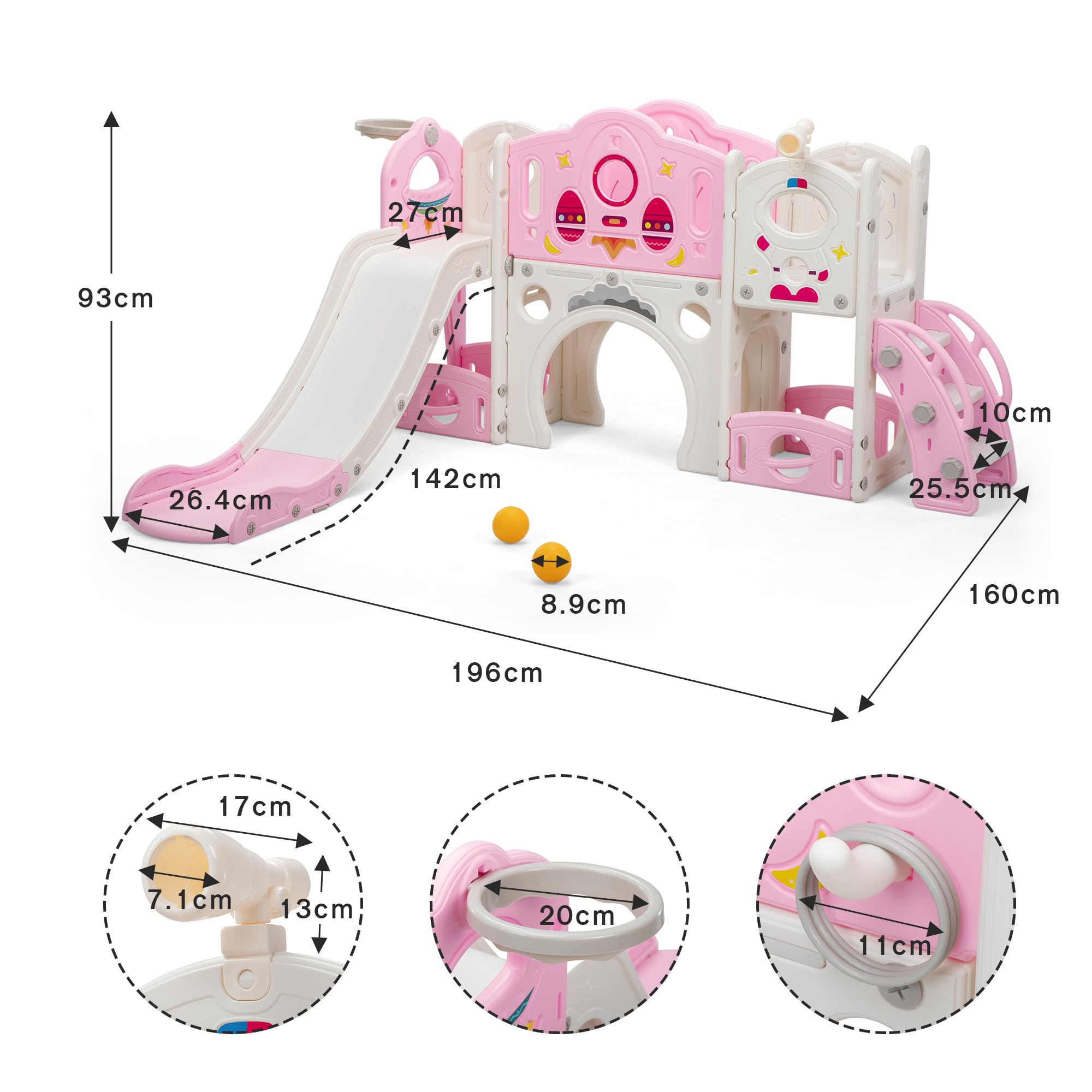 Juego de tobogán para niños 9 en 1 y juego de escalada para patio trasero independiente para niños de 1 a 4 años, con escalera, trastero, túnel, telescopios, caña multifunción