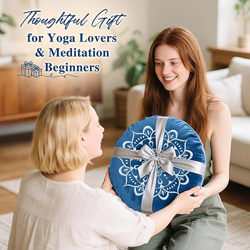 Miniatura 6 de Hihealer Cojín de meditación, almohada grande de terciopelo Zafu para adultos y mujeres, cómoda almohada de yoga con relleno tradicional de trigo
