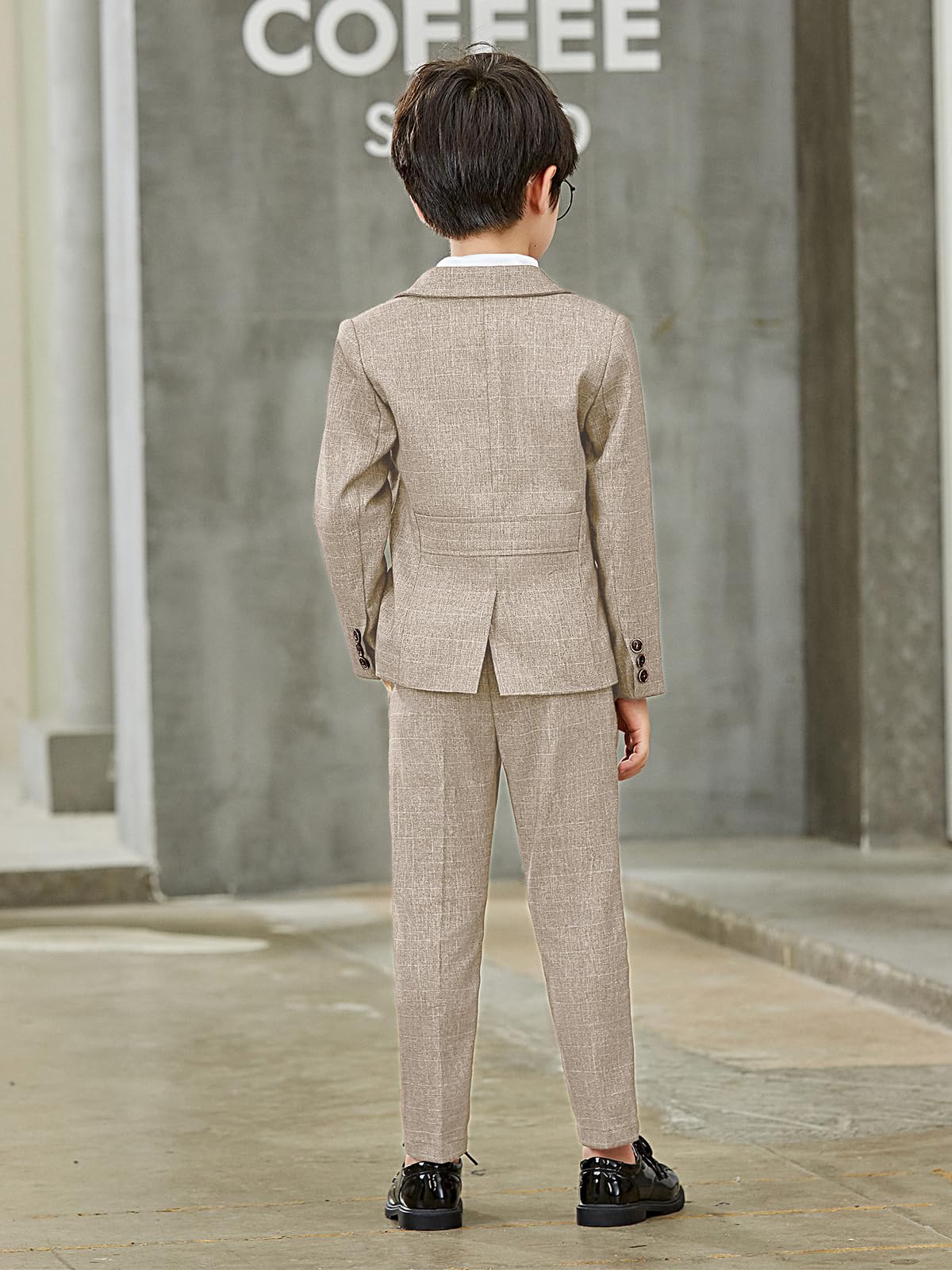 LOLANTA Conjunto de 2 piezas para niños, a cuadros, a la moda, blazer y pantalones, ropa formal para boda