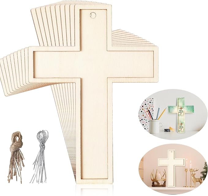 Amazon.com: Beeveer 24 Pcs Unfinished Wooden Crosses for Crafts ...