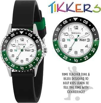 Tikkers Black Strap Time Teacher Watch and Football Keyring Set ATK1095-SET