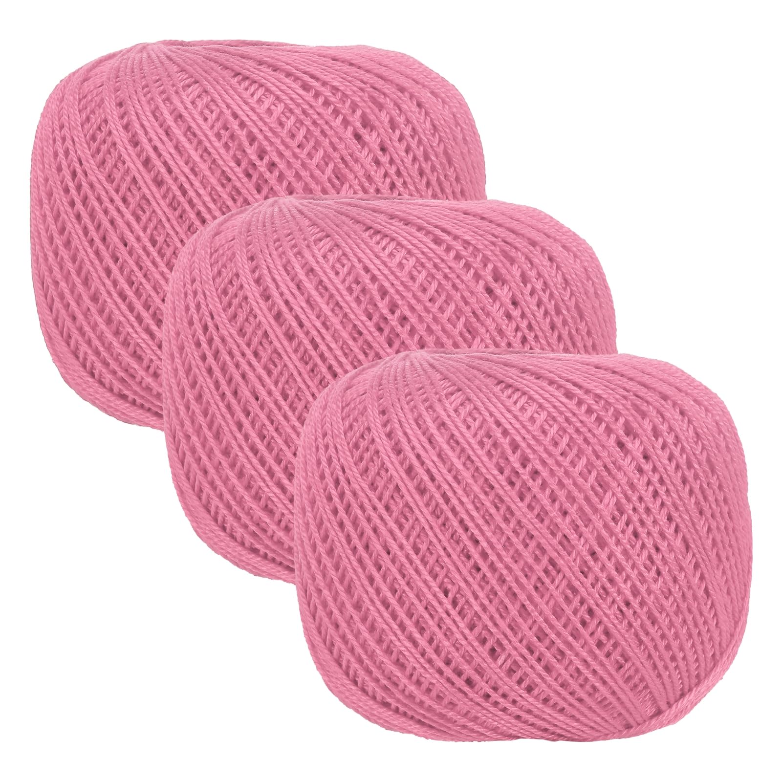 sourcing map 3 Rolls 164 Yards Size 3 Pure Pink Pearl Cotton Crochet Thread Lace Weight Yarn Tatting Thread for Crocheting Knitting Embroidery Sewing