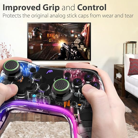 Analog çubuk, Joystick, Thumbstick başlıkları, koruyucu kapak, kulplar, silikon kapaklar, PS5 | PS4 | PS3 | Gamepad - Siyah/Yeşil - 4 adet