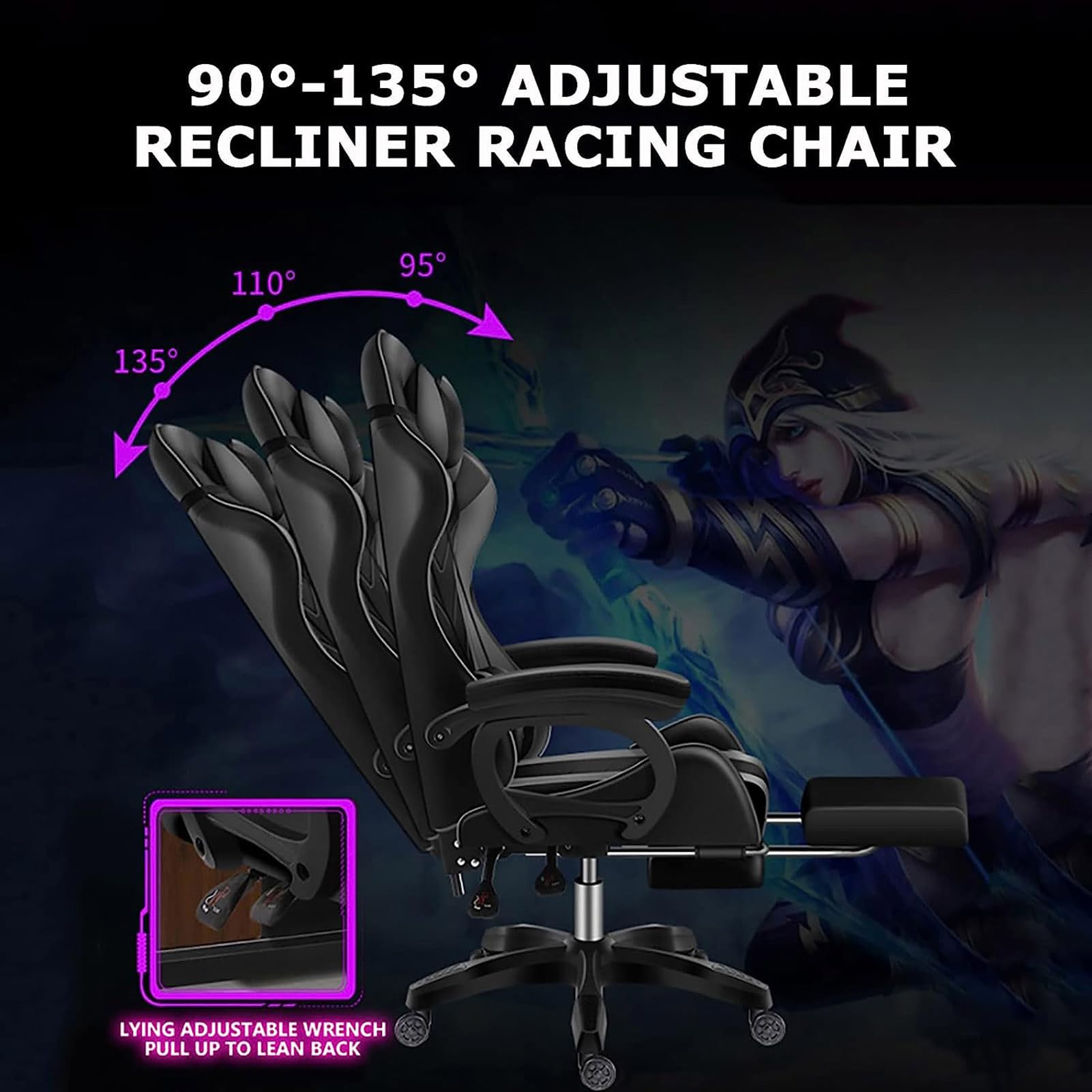 Sedia da Gaming ergonomica con Altoparlanti integrati, Funzione Massaggio e poggiapiedi Regolabile per Un Comfort ottimale Anche Durante sessioni di Gioco prolungate.