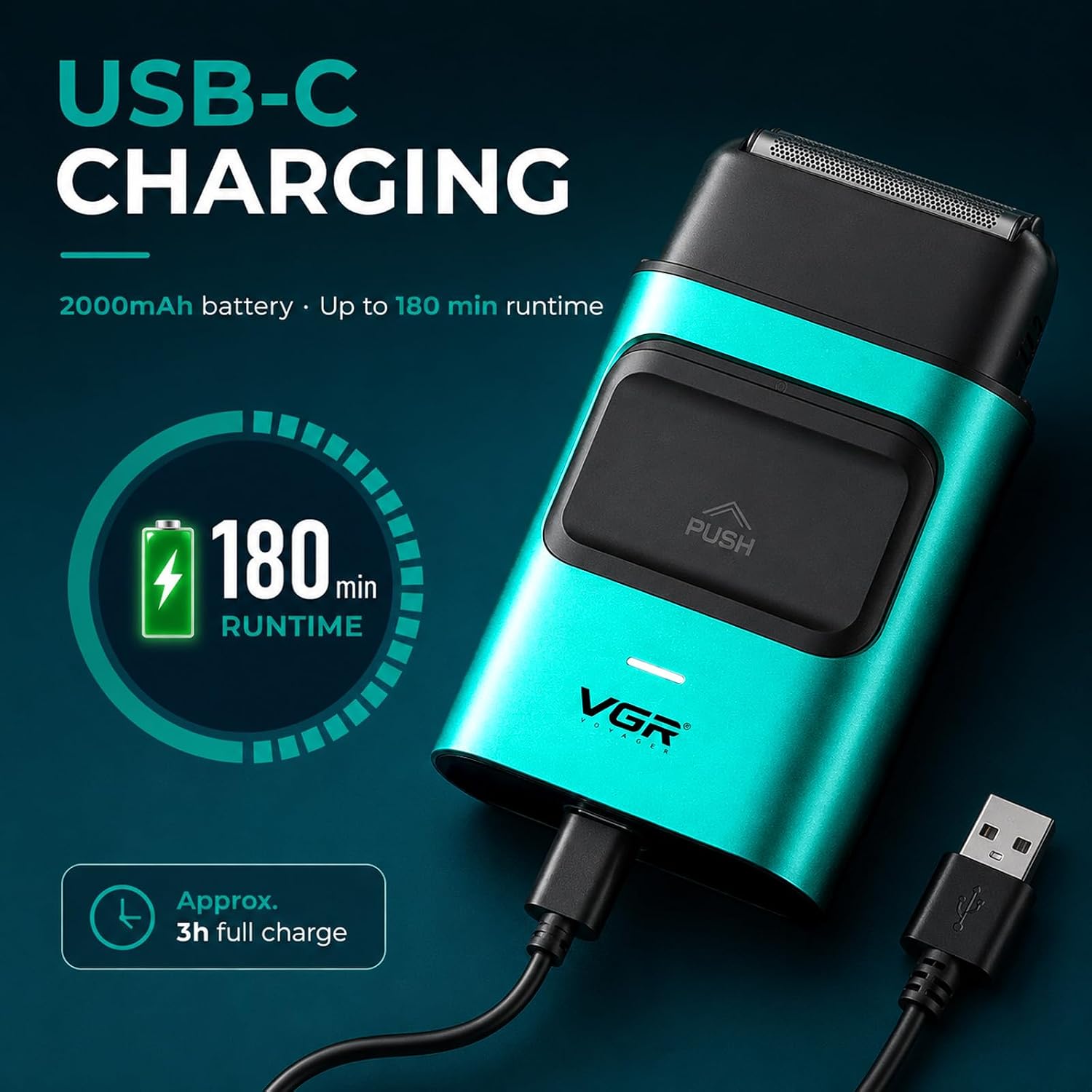 VGR 307 Foil Shaver for Men, Electric Razor with 9000RPM Motor, Professional Shavers with Double Titanium Coated Flexing Foils, Metal Body, Mens Shaver for Face & Bald Head, Green