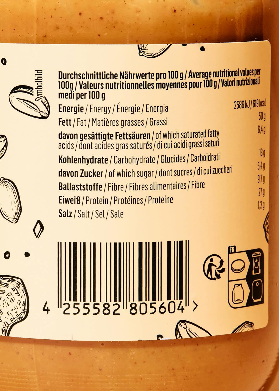 KoRo - Gesalzenes Erdnussmus 6 x 500 g - Vegan - Nussmus aus gerösteten Erdnüssen und einer Prise Salz - Ohne Palmöl und ohne Zuckerzusatz* - Proteinquelle