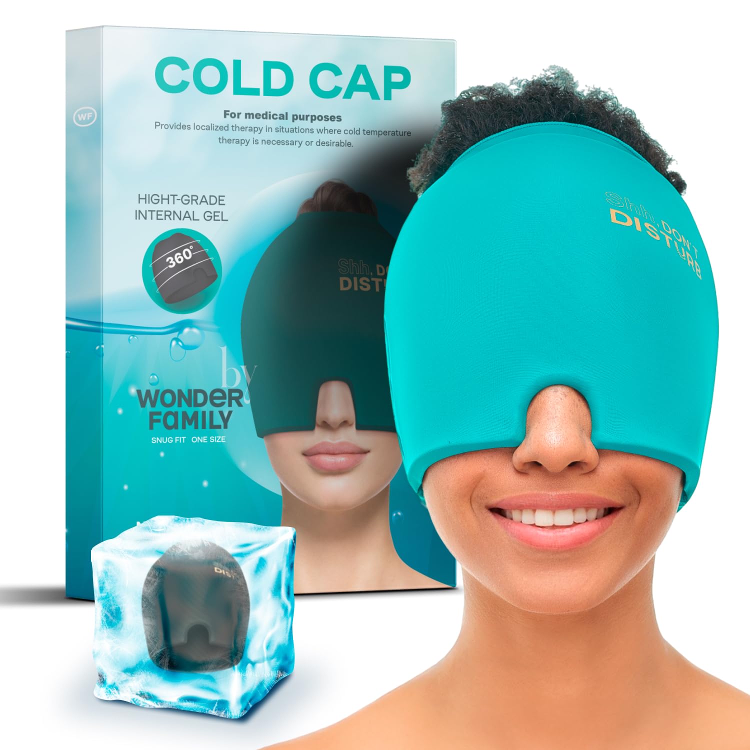 WONDER FAMILYMigraine Relief Compress (Blue, One Size All Head) - Cold Therapy Migraine Mask & Tension Headache Helmet
