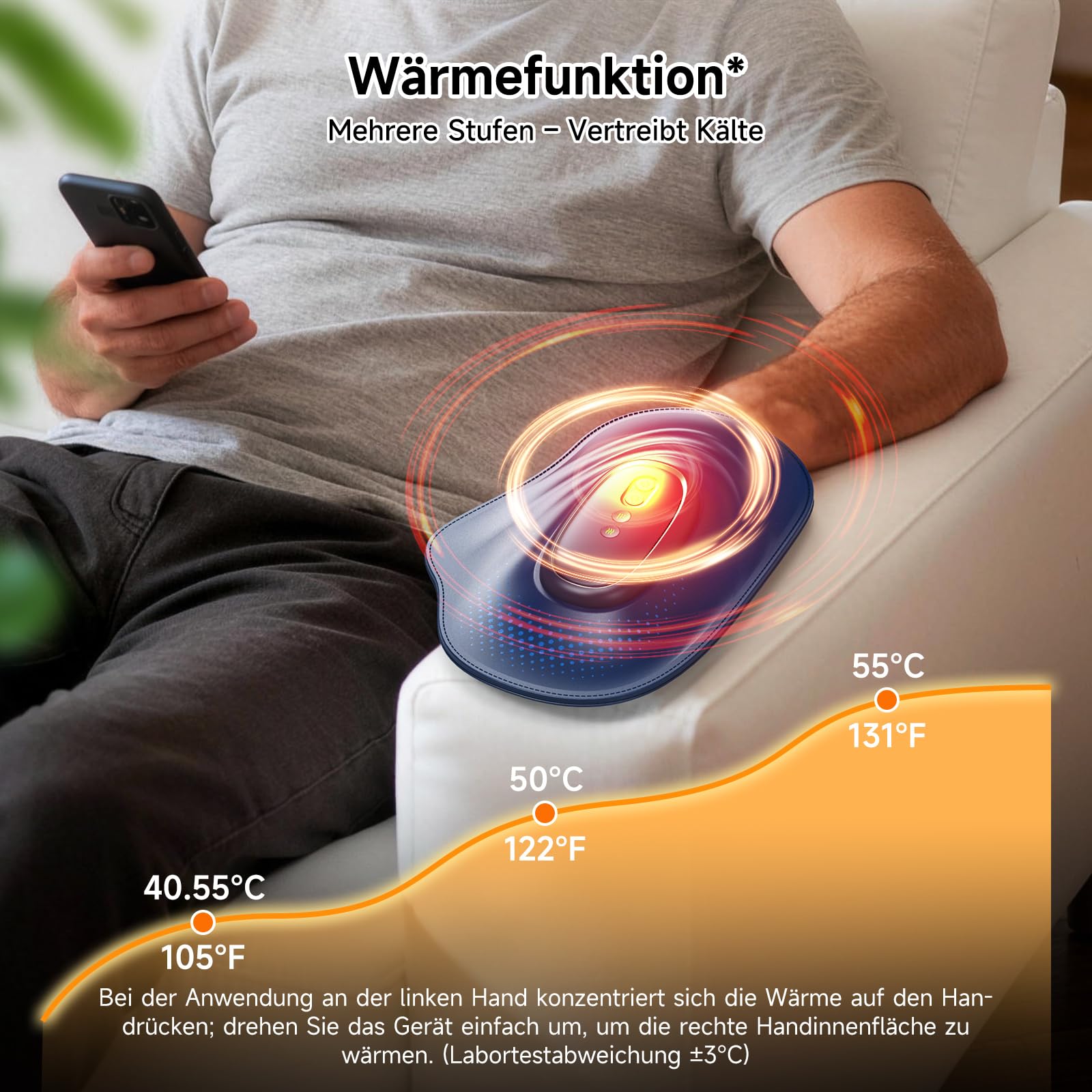 Handmassagegerät mit Wärme und Kompression - 3 Massage | Hand Massagegerät Elektrisch 3 Temperaturen 3 Presse Ebenen Wiederaufladbarer - Geschenk für Männer und Frauen