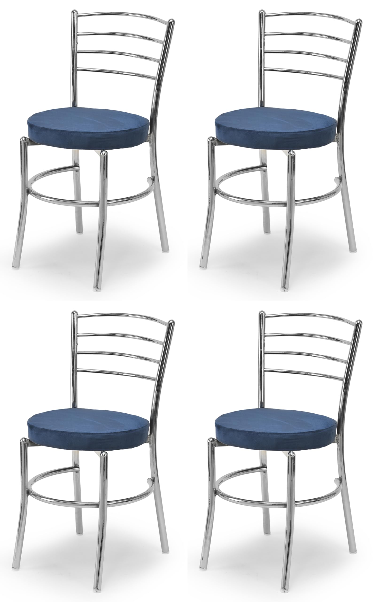APPLE FURNITURE Home Office Indoor Outdoor Resturants Multipurpose Chair with a leatherite Cushion Steel Chrome Chair (Blue, Set of 4)-image-21