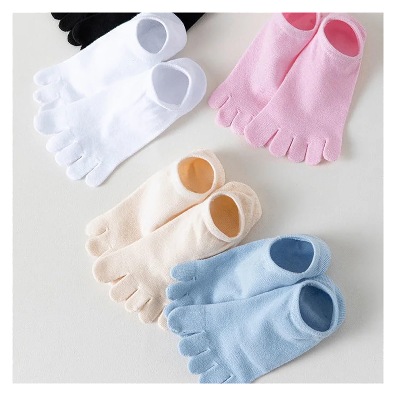 Calze con Dita 5 Paia di Calzini Estivi Invisibili da Donna in Cotone, Sottili, Morbidi, Traspiranti, a Dita(Black)