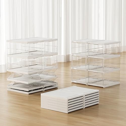 Miniatura 6 de Cajas de almacenamiento de zapatos apilables transparentes, no requiere montaje, organizador de zapatos transparente con tapas, estante de plástico